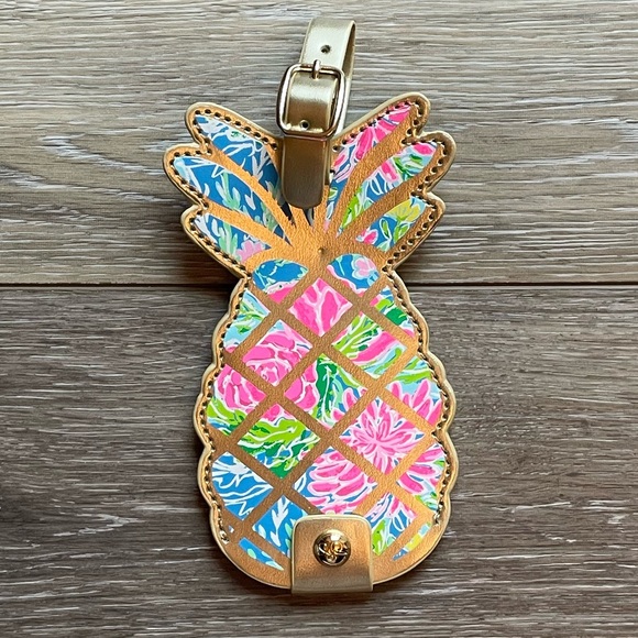 Lilly Pulitzer Pineapple Luggage Tag Vegan Leather Bunny Business Pattern - Picture 3 of 5